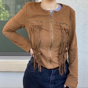 OVI brown suede cropped zip up jacket